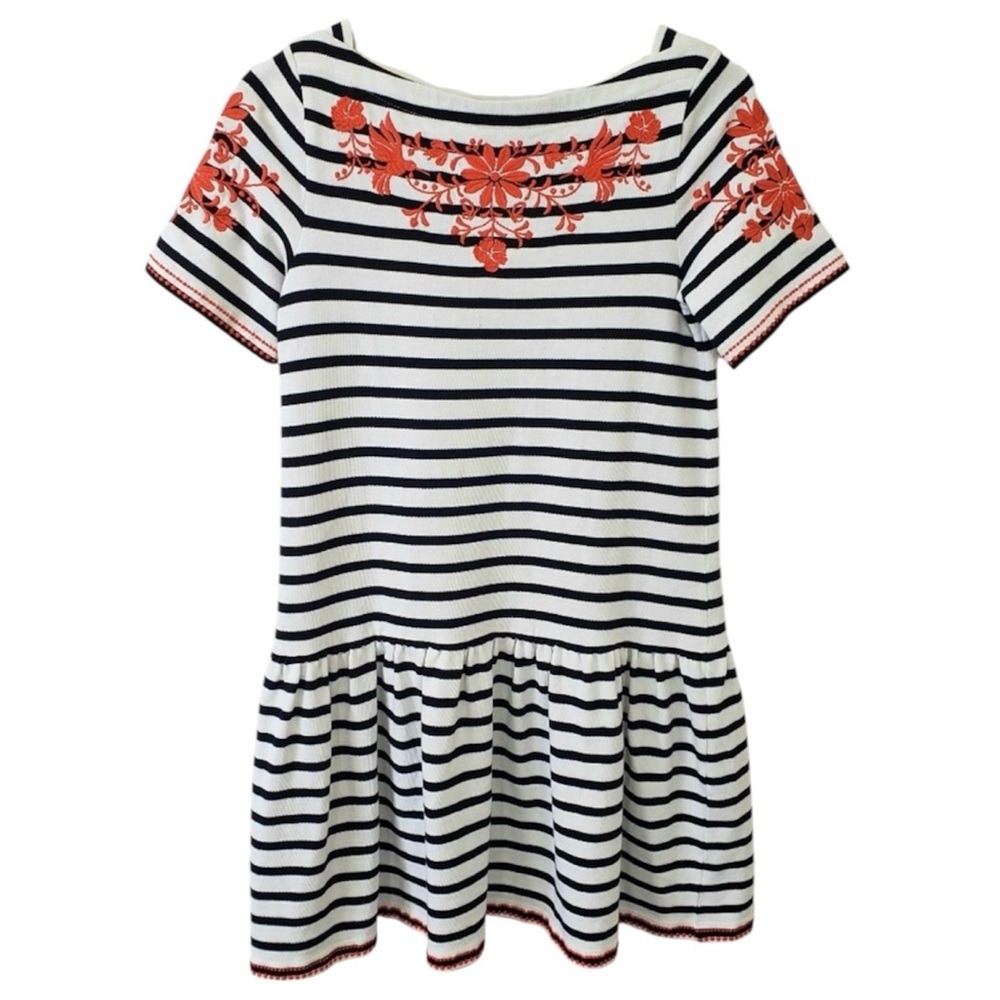 KATE SPADE Striped Embroidered Mini Shirt Dress S Cotton Beachy Sailor Coastal
